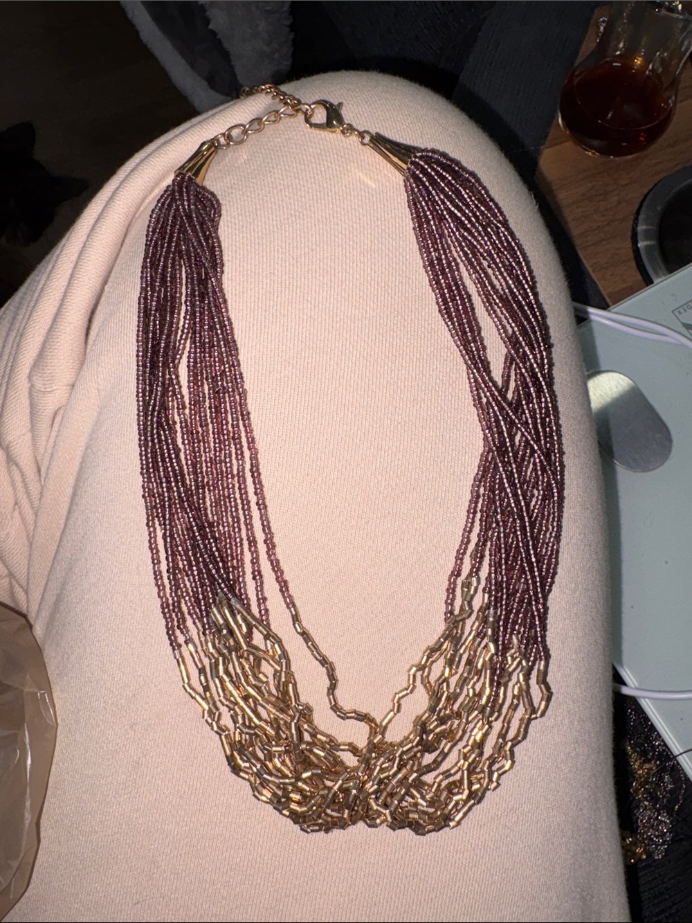 21-Gold and Deep Plum Multi-Strand Beaded Necklace - Women Jewelry